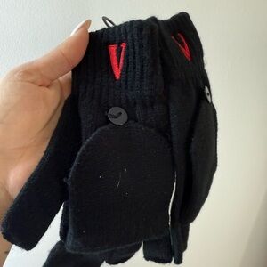 Apolo Black Knit Gloves with Red V Embroidery